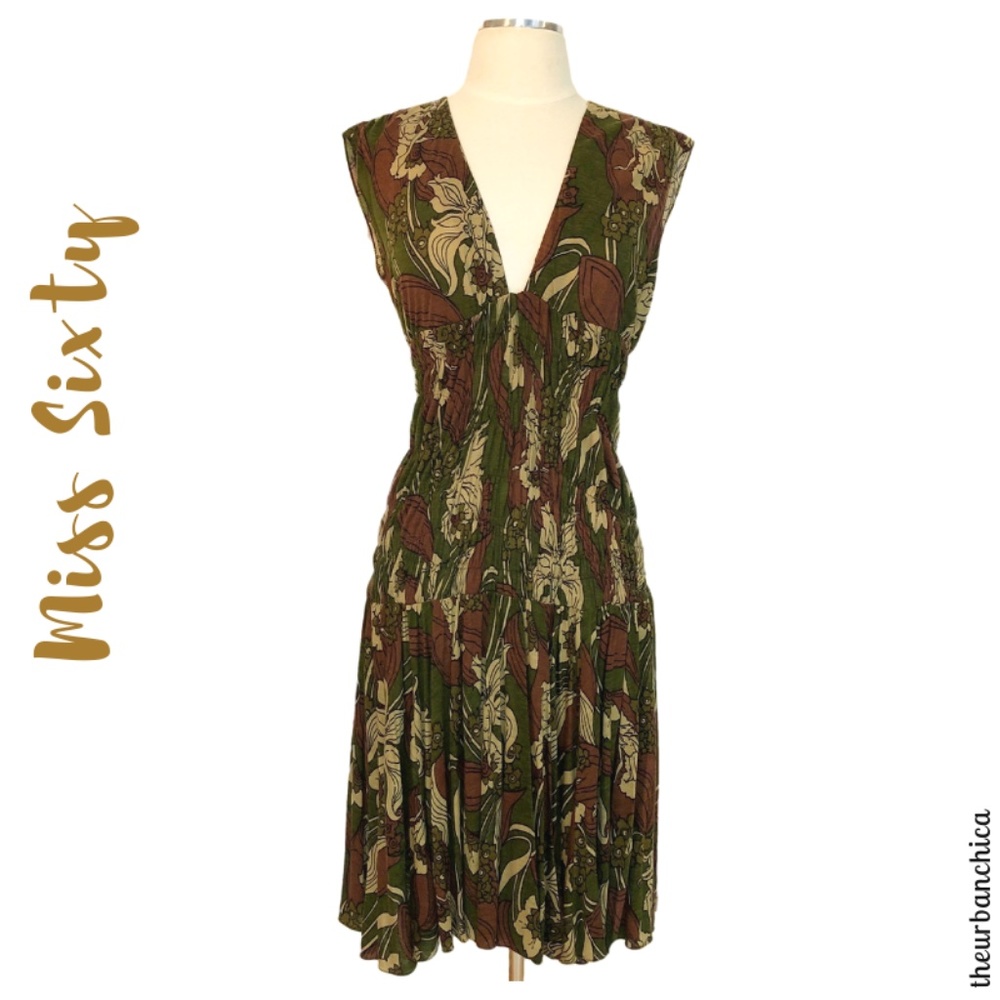 Miss Sixty Graphic Camo V Neck Cotton Dress